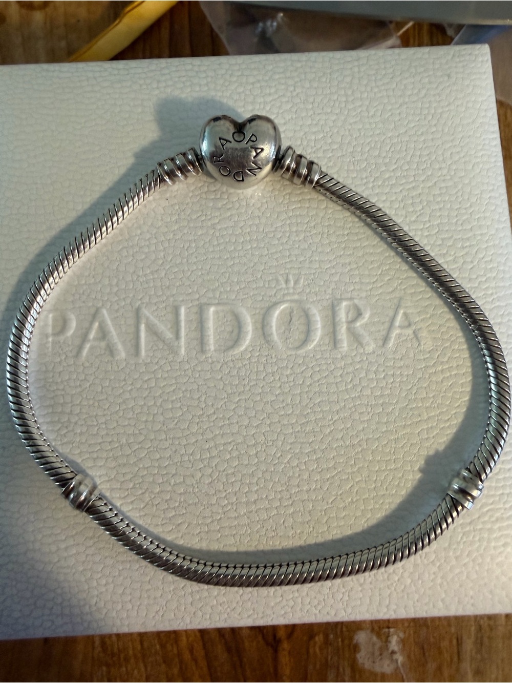 Pandora Silver Heart Clasp Snake Chain Bracelet - Silver